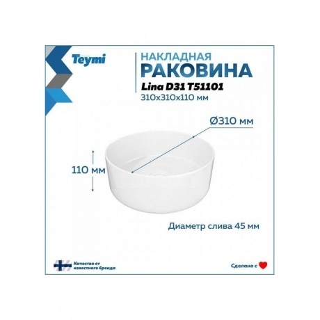 Раковина Teymi Lina D31 накладная, белая T51101 - фото 5