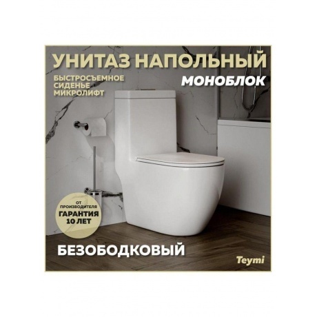 Унитаз напольный Моноблок Teymi Lina безободковый, сиденье микролифт T41102 - фото 9