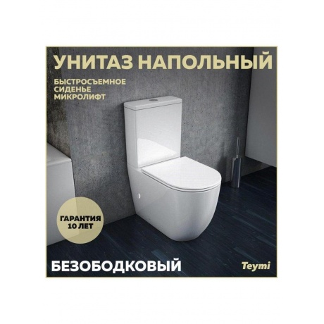 Унитаз напольный Teymi Lina безободковый, сиденье микролифт T40103 - фото 5