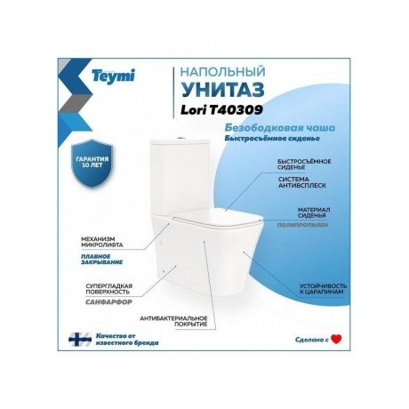 Унитаз напольный Teymi Lori безободковый, сиденье микролифт T40309 - фото 12
