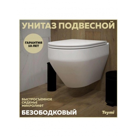 Унитаз подвесной Teymi Demi безободковый, сиденье микролифт T40208 - фото 5