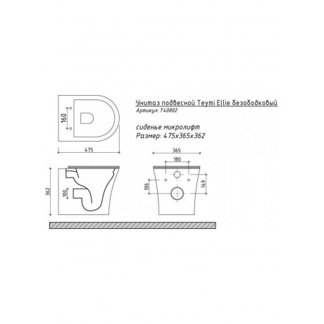 Унитаз подвесной Teymi Ellie безободковый, сиденье микролифт T40802 - фото 6