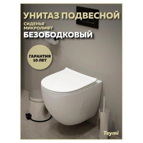 Унитаз подвесной Teymi Lina Media безободковый, сиденье микролифт T40105 - фото 9