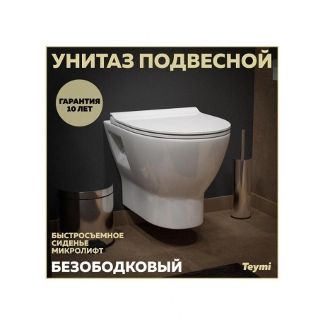 Унитаз подвесной Teymi Ritta безободковый, сиденье микролифт T40809 - фото 11