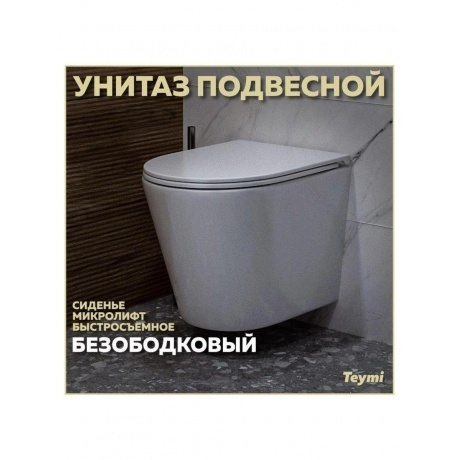 Унитаз подвесной Teymi Solli безободковый, сиденье микролифт T40201 - фото 11