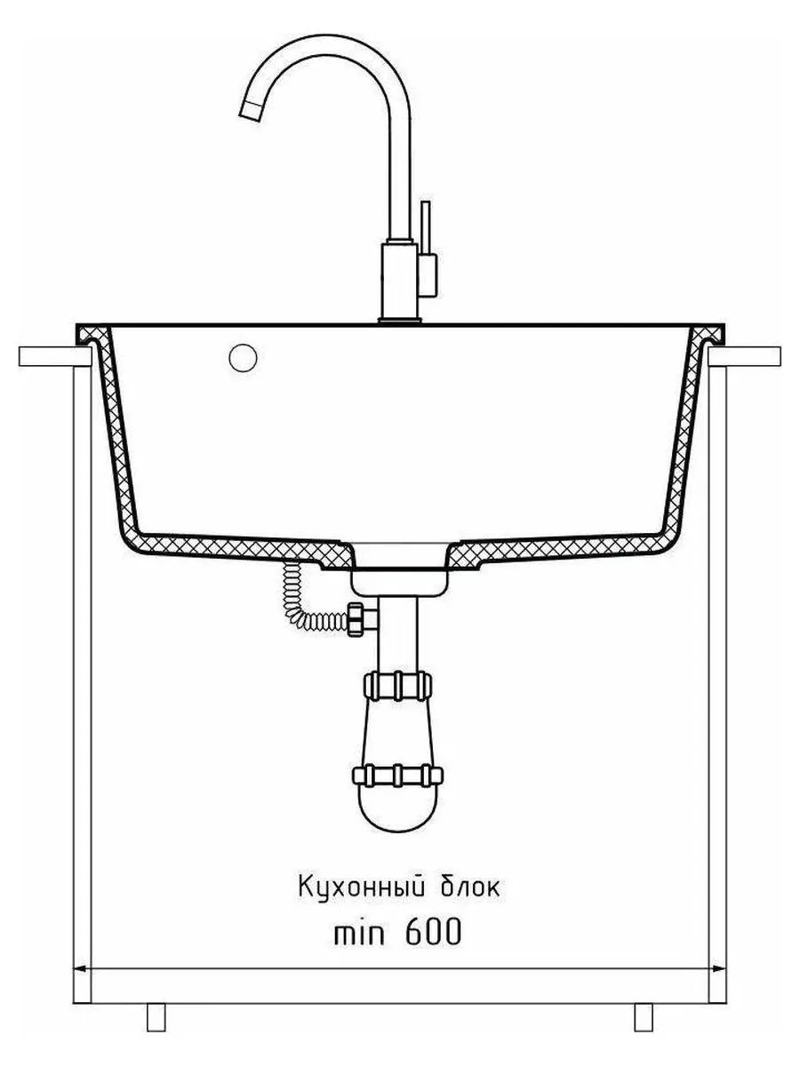 GRANFEST Мойка URBAN 658  1-чаша 580*490мм, монтаж: врезной, материал: кварц, цвет: серый - фото 3