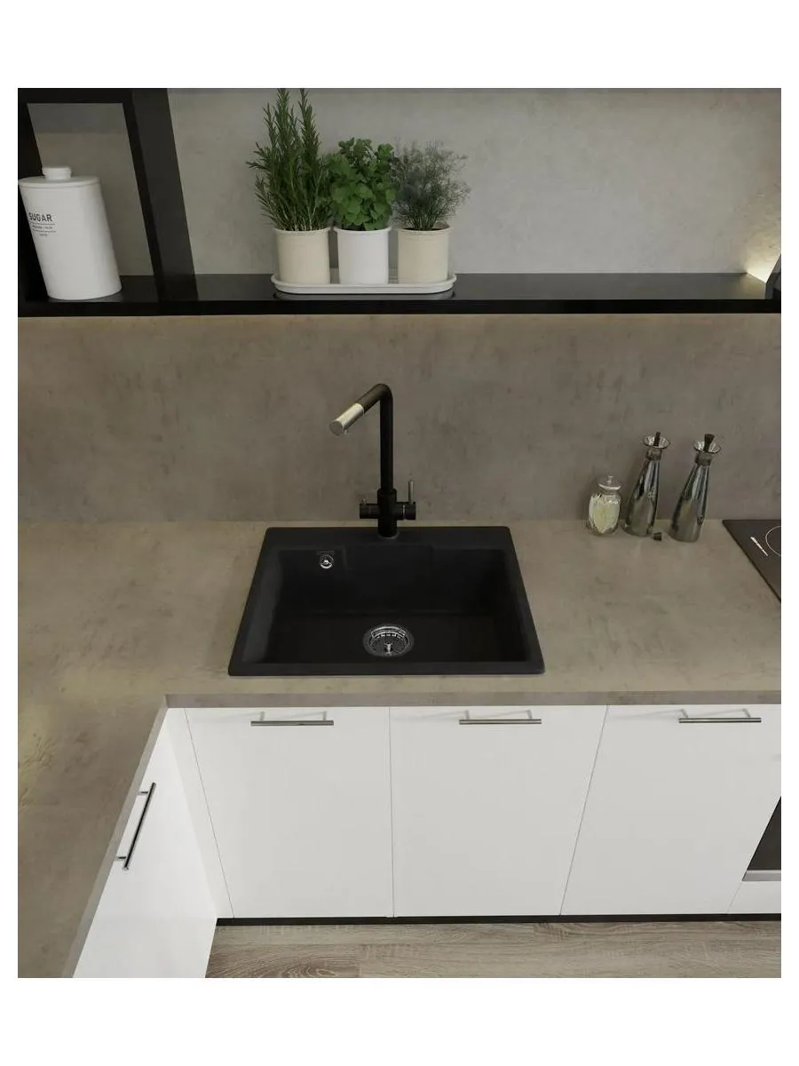 GRANFEST Мойка URBAN 658  1-чаша 580*490мм, монтаж: врезной, материал: кварц, цвет: белый - фото 5