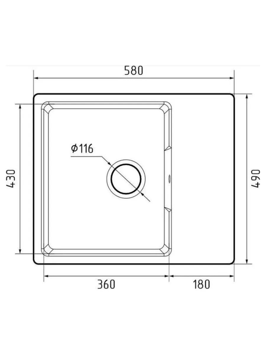 GRANFEST Мойка URBAN 658L  1-чаша+крыло 580*490мм, монтаж: врезной, материал: кварц, цвет: песочный - фото 3