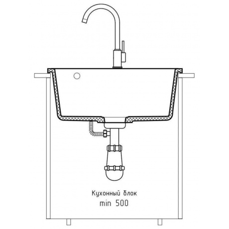 GRANFEST Мойка URBAN 4550 подстольный монтаж 1-чаша 450*500мм, монтаж: универсальный, материал: кварц, цвет: темно-серый - фото 6