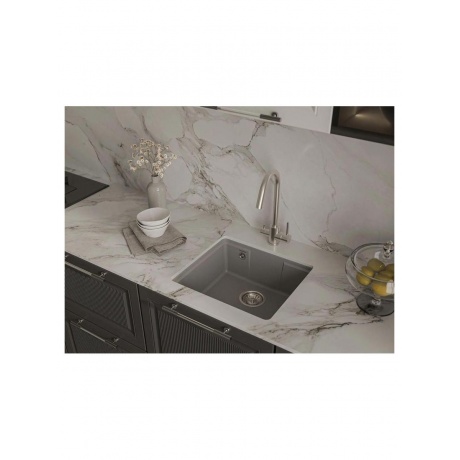 GRANFEST Мойка URBAN 4550 подстольный монтаж 1-чаша 450*500мм, монтаж: универсальный, материал: кварц, цвет: темно-серый - фото 7