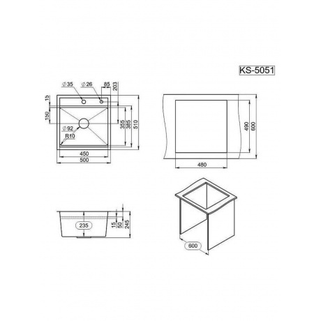 Кухонная мойка GRANULA Kitchen Space (5051, СТАЛЬ МАТОВАЯ) - фото 3