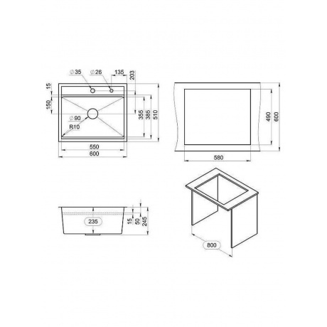 Кухонная мойка GRANULA Kitchen Space (6051, СТАЛЬ МАТОВАЯ) - фото 3