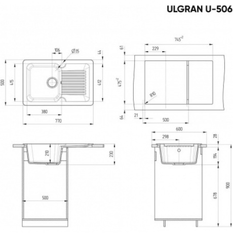 Мойка Ulgran Classic черный (U-506-308) - фото 2