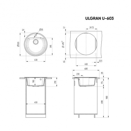 Мойка Ulgran Classic черный (U-603-308) - фото 2