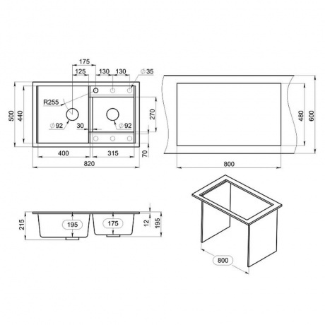 Кухонная мойка GRANULA (8201, АЛЮМИНИУМ) - фото 2