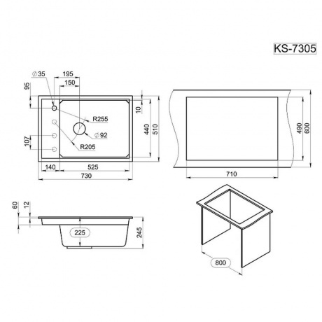 Кухонная мойка GRANULA Kitchen Space (7305, АЛЮМИНИУМ) - фото 3