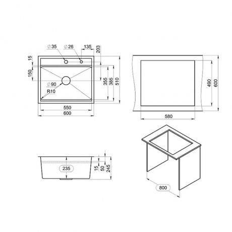 Кухонная мойка GRANULA (6051, ЗОЛОТО САТИН) - фото 3