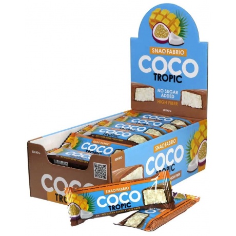 SNAQ FABRIQ Батончик кокосовый Coco без сахара глазированный &quot;Манго-Маракуйя&quot; 40г 30шт - фото 1