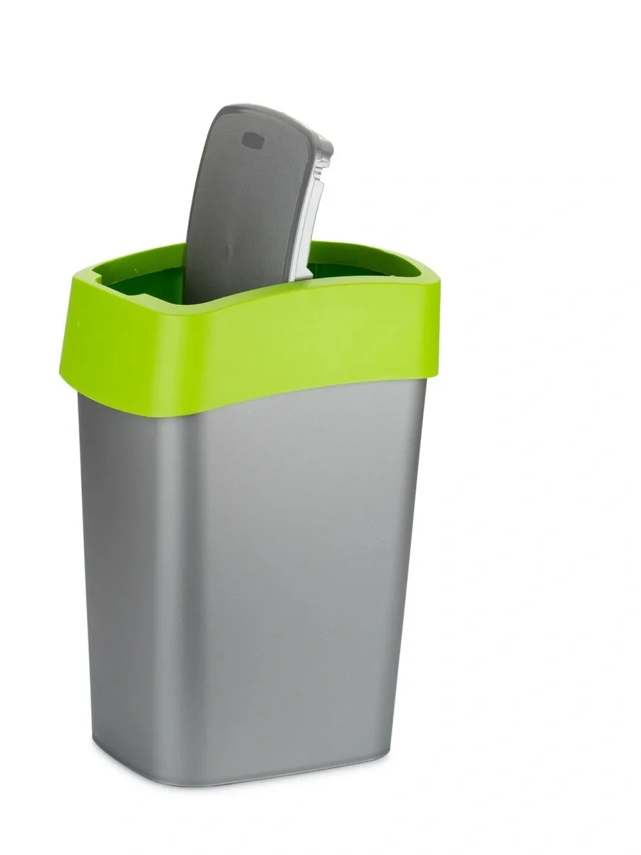 Контейнер для мусора FLIP BIN серебристый/зеленый 10л - фото 2