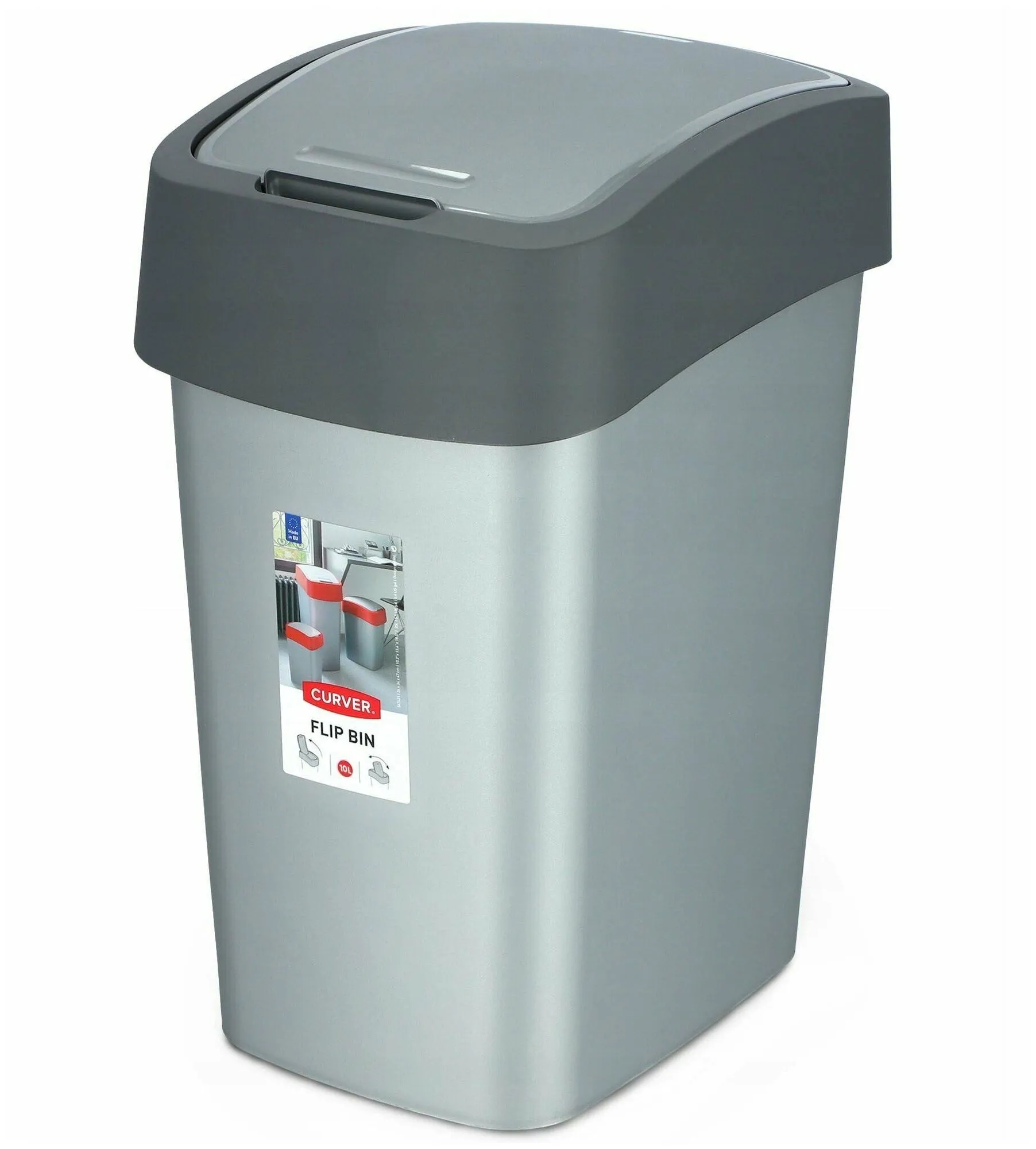 Контейнер для мусора FLIP BIN 9л серебристый/графит - фото 1