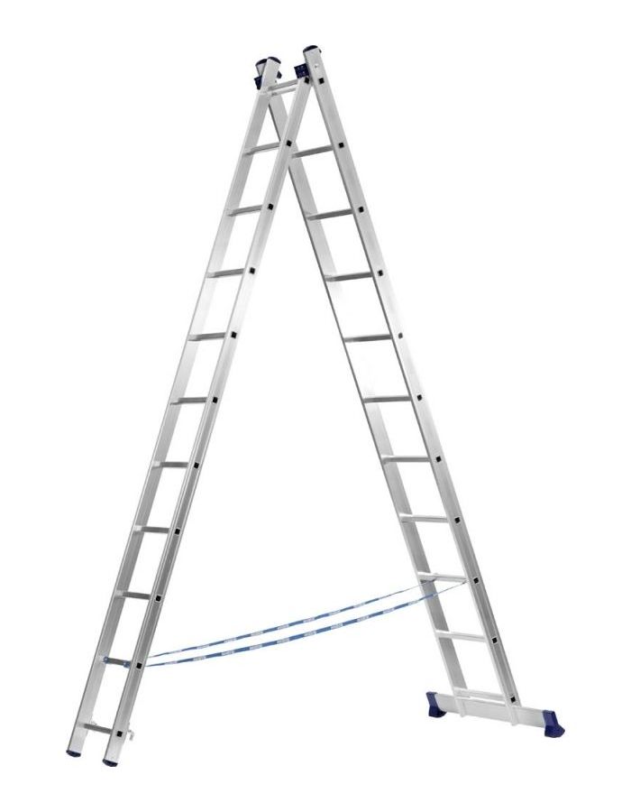 Лестница двухсекционная Сибин 38823-09 9 ступеней двухсекционная лестница сибин 9 ступеней со стабилизатором алюминиевая