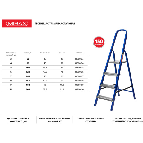 Стальная стремянка MIRAX 38800-03, 60 см, 3 ступени - фото 7