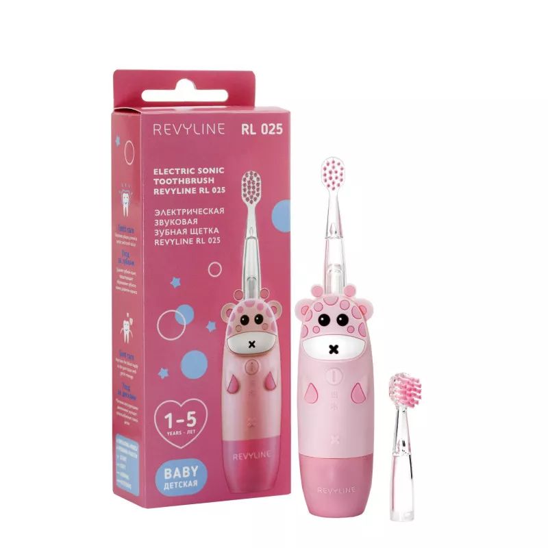 Детская электрическая звуковая зубная щетка Revyline RL025, цвет розовый