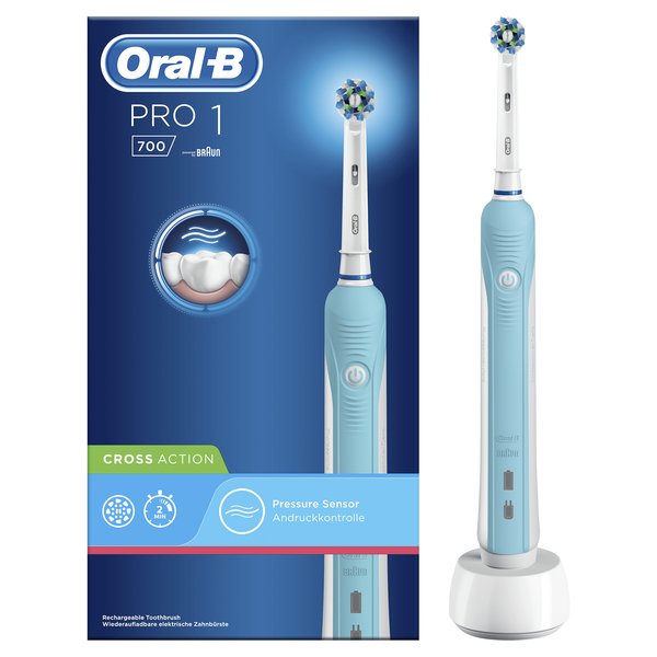 Электрическая зубная щетка Oral-B Pro 1 700 Cross Action, голубая