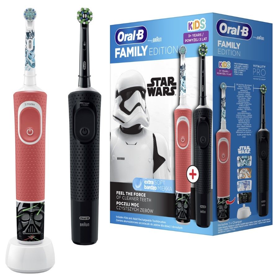 Комплект электрических зубных щеток Braun Toothbrush D103 Black + D100 Star Wars oral b зубная щетка с древесным углем среднего размера для детей от 3 лет 2 зубные щетки