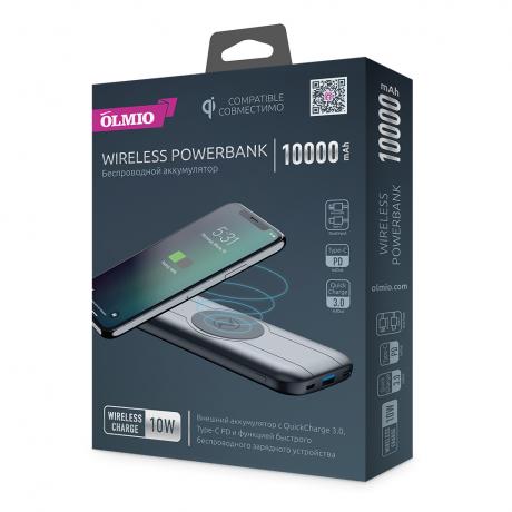Внешний аккумулятор OLMIO QW-10, 10000mAh, QuickChargeC3.0, Type-C PD, 10W wireless charger - фото 3