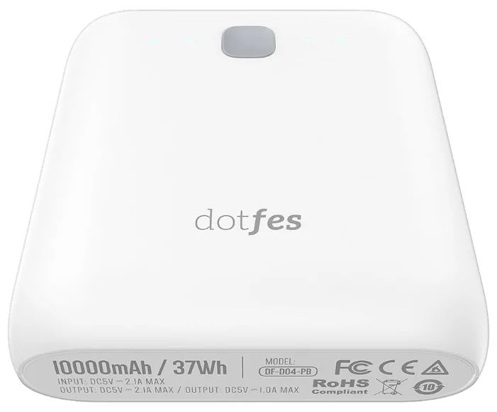 Внешний аккумулятор Dotfes D04-10 10000mAh AutoMax, 1А / 2,1A + фонарик White