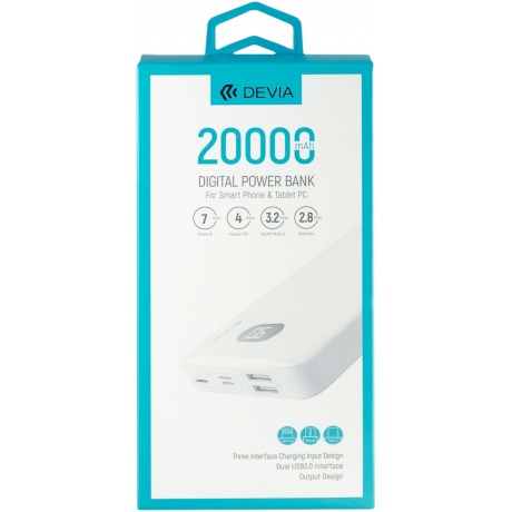 Внешний аккумулятор Devia Digital Power Bank 20000 mAh - White - фото 5