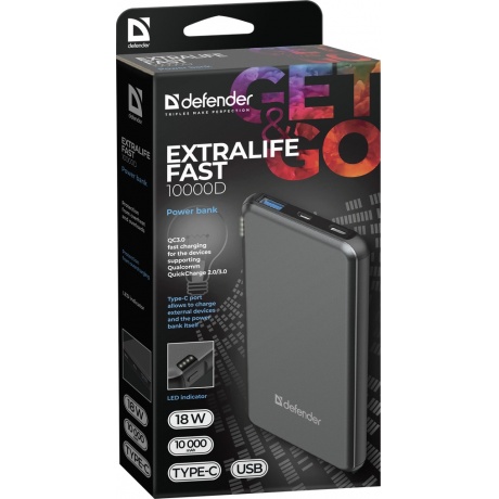 Внешний аккумулятор Defender ExtraLife Fast 10000D - фото 3