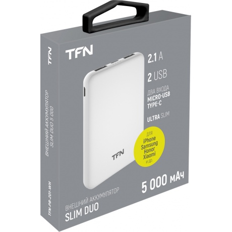 Внешний аккумулятор TFN 5000mAh SlimDuo white - фото 2