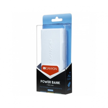 Внешний аккумулятор Canyon Power Bank 7800mAh White CNE-CPBF78W / H2CNECPBF78W - фото 3