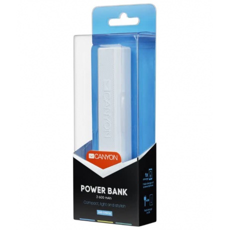 Внешний аккумулятор Canyon Power Bank 2600mAh White CNE-CPBF26W / H2CNECPBF26W - фото 3
