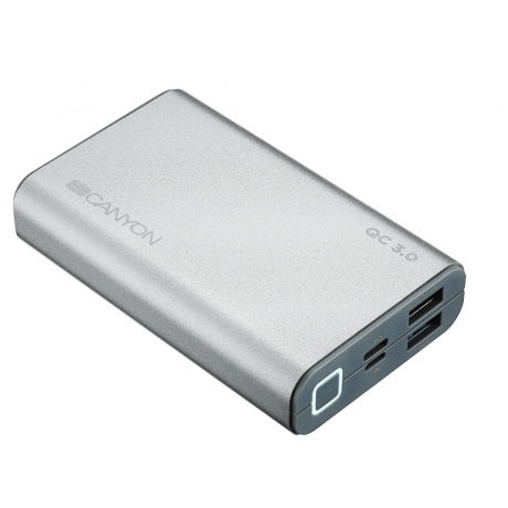 Внешний аккумулятор CANYON 10000mAh, Quick Charge QC3.0 Silver (H2CNDTPBQC10S) - фото 1