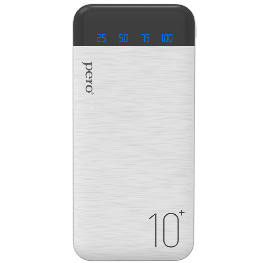 Внешний аккумулятор PERO PB03 10000 mAh (Li-Pol, output 2xUSB-A 2.1A) белый мобильный аккумулятор buro t4 10000 li pol 10000mah 2a 1a белый 2xusb