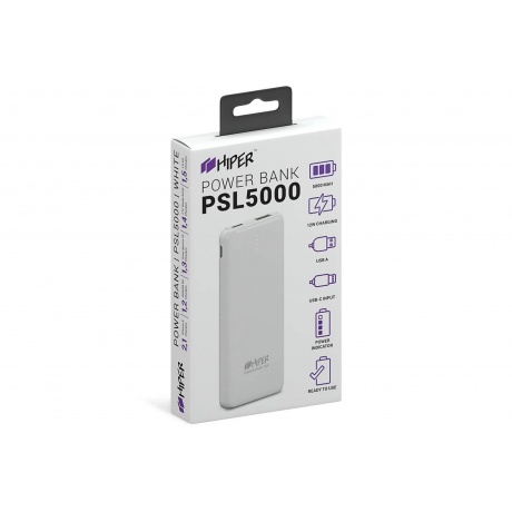 Внешний аккумулятор HIPER PSL5000 Li-Pol 5000 mAh 2.4A 1xUSB 1xType-C белый - фото 3