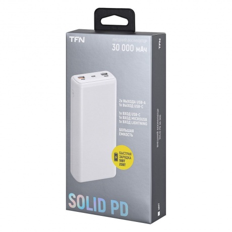Внешний аккумулятор TFN 30000mAh Solid 30 PD white - фото 7