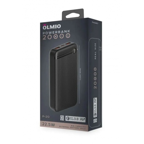 Внешний аккумулятор OLMIO P-20, 20000mAh, black - фото 3