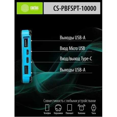 Внешний аккумулятор Cactus CS-PBFSPT-10000,  10000мAч,  черный - фото 27