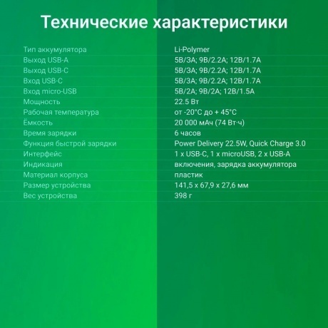 Внешний аккумулятор Digma DGPF20B,  20000мAч,  черный (dgpf20b22pbk) - фото 17