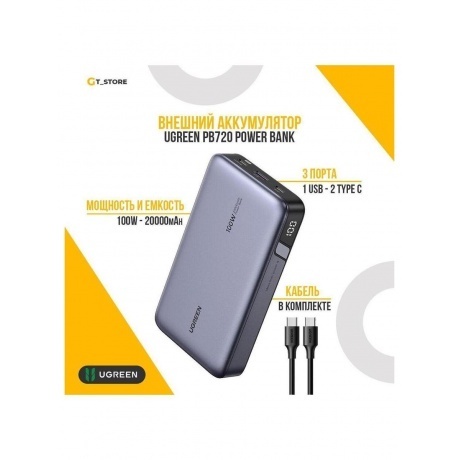 Портативное зарядное устройство Ugreen PB720 Grey (25188) 20000mAh - фото 3