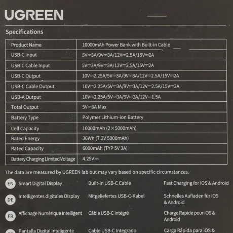 Портативное зарядное устройство Ugreen PB511 Gray (35603B) - фото 8