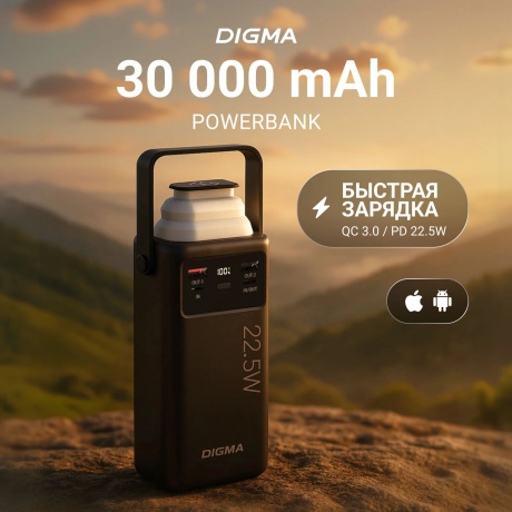 

Мобильный аккумулятор Digma DGPF30B 30000mAh QC3.0/PD3.0 22.5W 3A 4xUSB-A/2xUSB-C черный (DGPF30B22PBK)