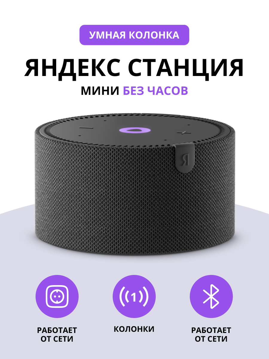 цена Умная колонка Яндекс Новая Станция Мини (без часов) (YNDX-00021K) Черная