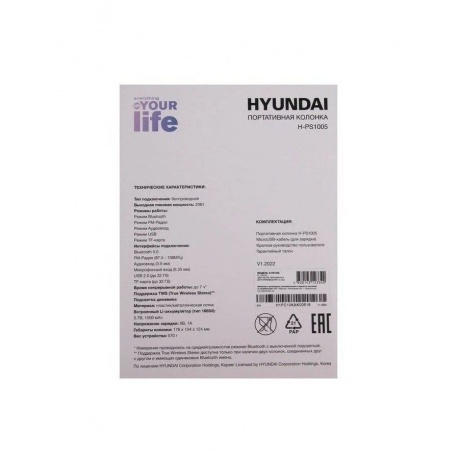 Портативная акустика Hyundai H-PS1005 черный 20W 1.0 BT 10м 1800mAh - фото 11