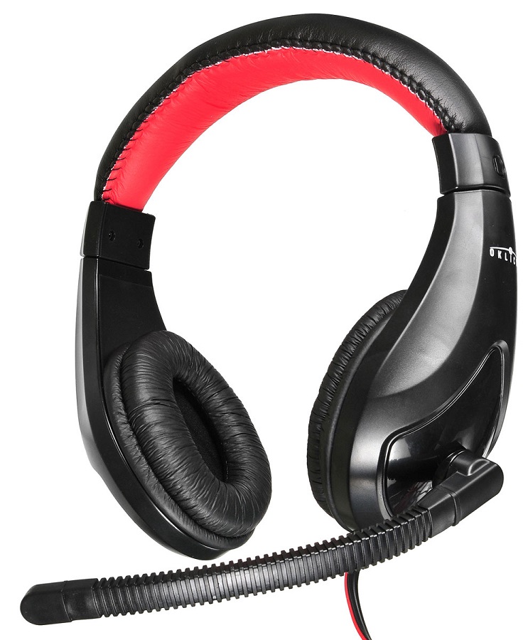 цена Наушники с микрофоном Oklick HS-L100 черный/красный 2м мониторы оголовье (NO-530)