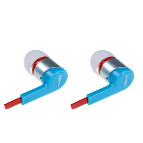 Наушники внутриканальные Partner Motive, пластик, серебристо-синие, плоский красный кабель, 3.5мм - фото 1